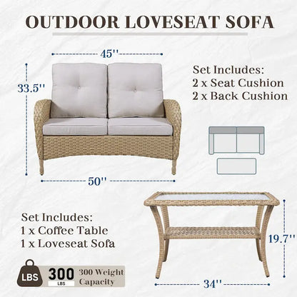 Patio Furniture Wicker Love-seat Sofa - Yellow