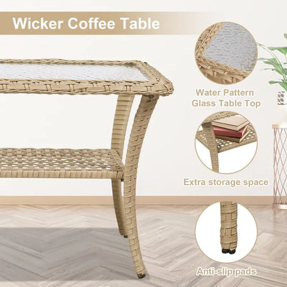 Patio Furniture Wicker Love-seat Sofa - Yellow