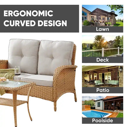 Patio Furniture Wicker Love-seat Sofa - Yellow