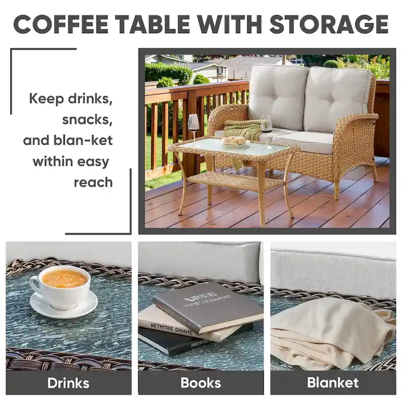 Patio Furniture Wicker Love-seat Sofa - Yellow