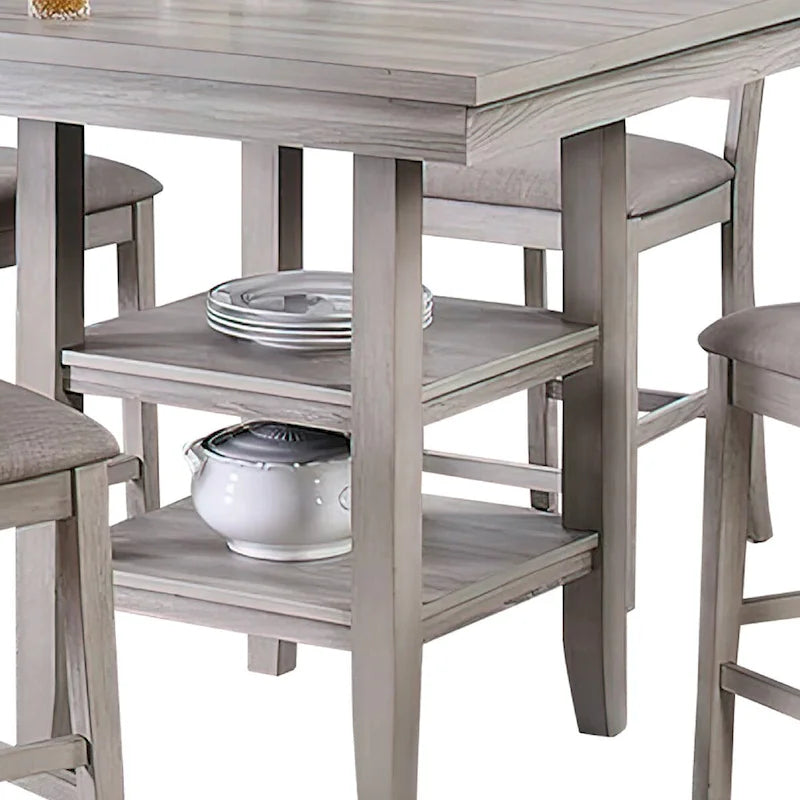 5 Piece Counter Height Dining Set, Table and 4 Chairs, Padded Seats, Gray