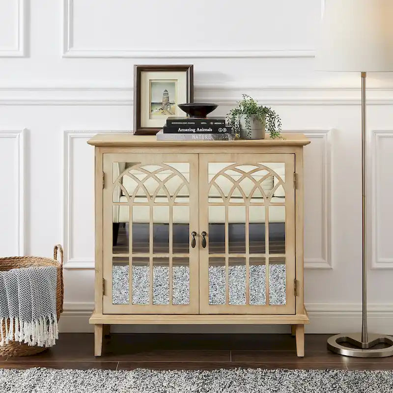 Art Leon Wood Accent Cabinet with Mirrored Doors Sideboard Buffet