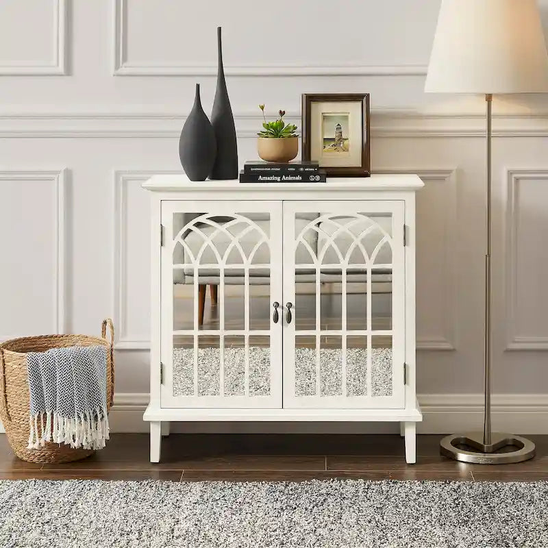 Art Leon Wood Accent Cabinet with Mirrored Doors Sideboard Buffet