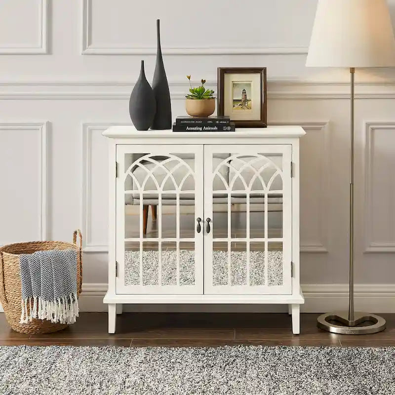 Art Leon Wood Accent Cabinet with Mirrored Doors Sideboard Buffet