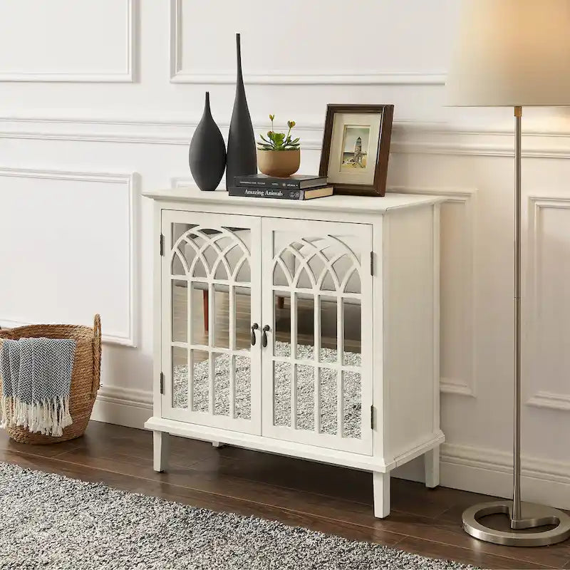 Art Leon Wood Accent Cabinet with Mirrored Doors Sideboard Buffet