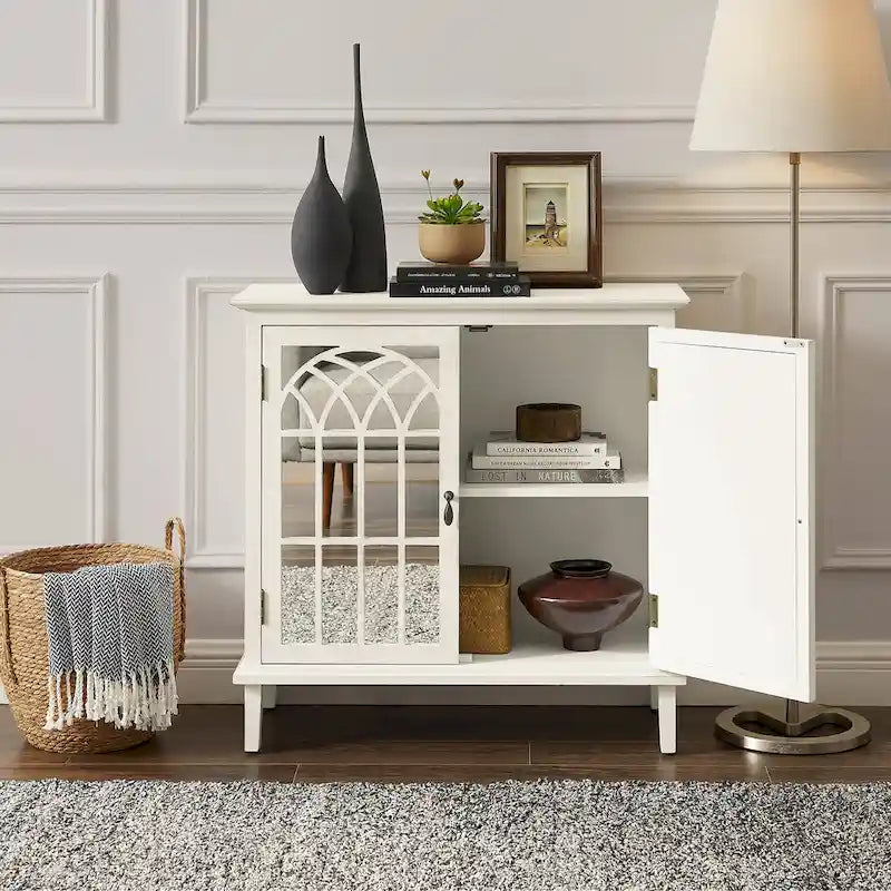Art Leon Wood Accent Cabinet with Mirrored Doors Sideboard Buffet