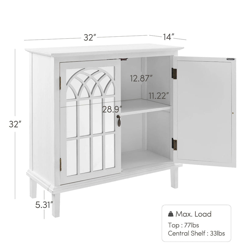 Art Leon Wood Accent Cabinet with Mirrored Doors Sideboard Buffet