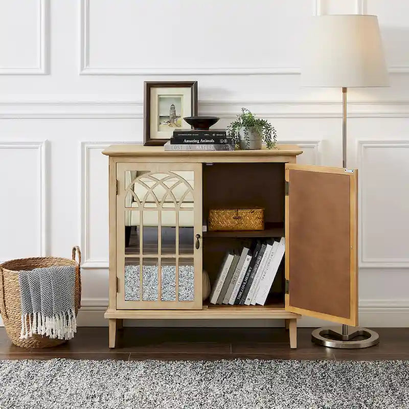 Art Leon Wood Accent Cabinet with Mirrored Doors Sideboard Buffet