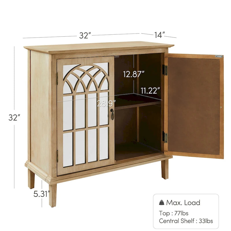Art Leon Wood Accent Cabinet with Mirrored Doors Sideboard Buffet