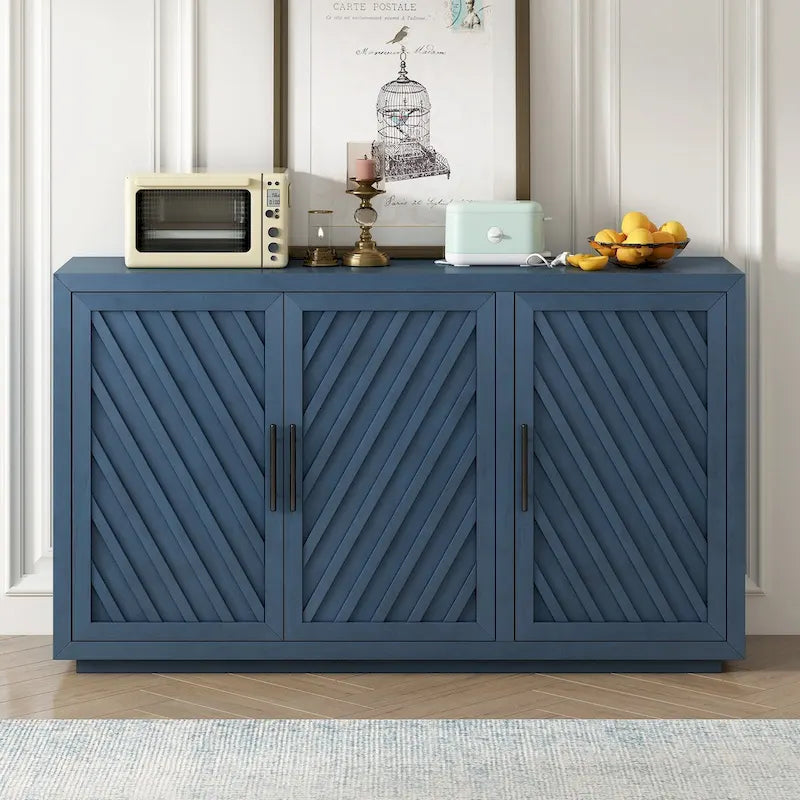3-Door Sideboard with Adjustable Shelves and Black Handles