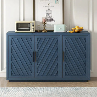 3-Door Sideboard with Adjustable Shelves and Black Handles