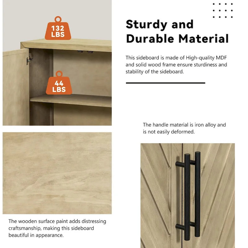 3-Door Sideboard with Adjustable Shelves and Black Handles