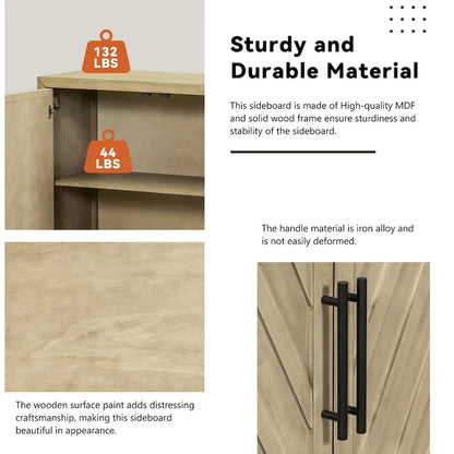 3-Door Sideboard with Adjustable Shelves and Black Handles