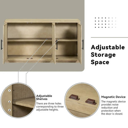3-Door Sideboard with Adjustable Shelves and Black Handles