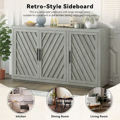 3-Door Sideboard with Adjustable Shelves and Black Handles