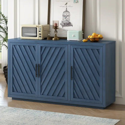 3-Door Sideboard with Adjustable Shelves and Black Handles