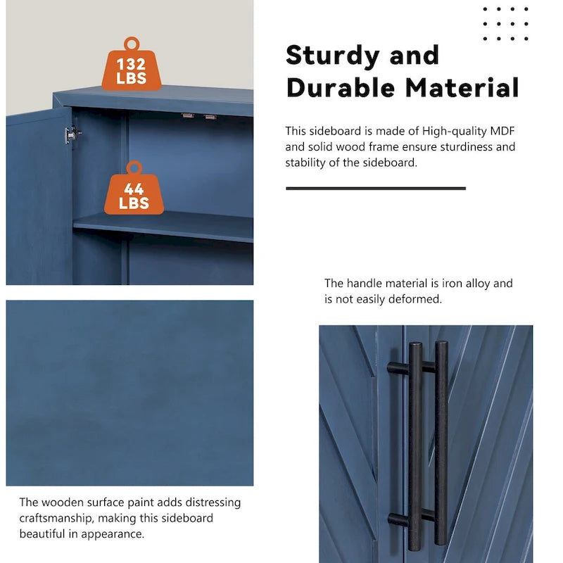 3-Door Sideboard with Adjustable Shelves and Black Handles