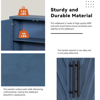 3-Door Sideboard with Adjustable Shelves and Black Handles