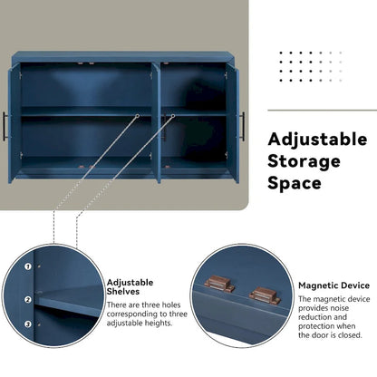 3-Door Sideboard with Adjustable Shelves and Black Handles