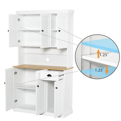 71  Kitchen Pantry Storage Cabinet with Adjustable Shelves, 6 Doors and 1 Drawer