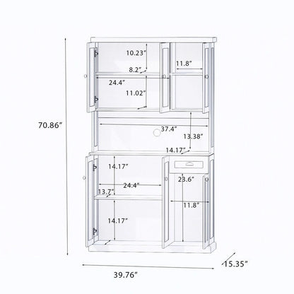 71  Kitchen Pantry Storage Cabinet with Adjustable Shelves, 6 Doors and 1 Drawer