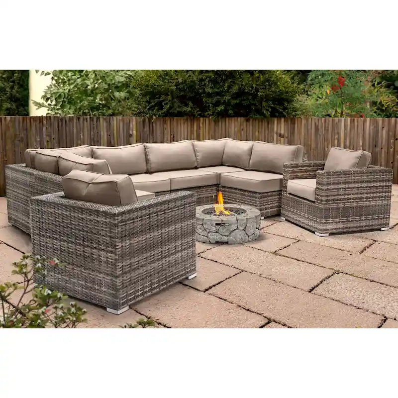 LSI 6 Person Seating Group With Sunbrella Cushions And Concrete Firepit