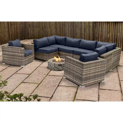 LSI 6 Person Seating Group With Sunbrella Cushions And Concrete Firepit