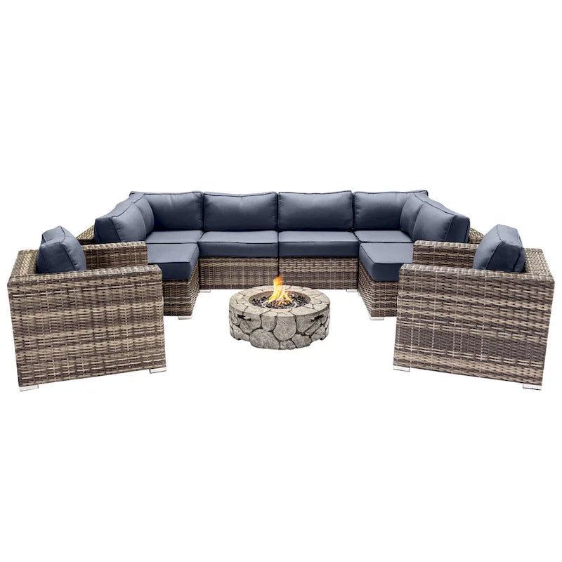 LSI 6 Person Seating Group With Sunbrella Cushions And Concrete Firepit
