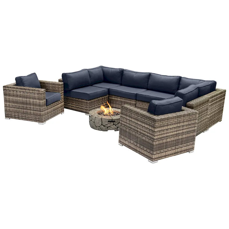 LSI 6 Person Seating Group With Sunbrella Cushions And Concrete Firepit