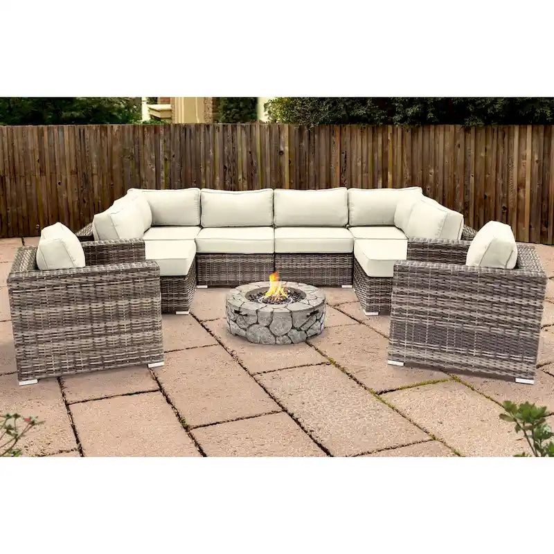 LSI 6 Person Seating Group With Sunbrella Cushions And Concrete Firepit