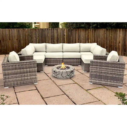 LSI 6 Person Seating Group With Sunbrella Cushions And Concrete Firepit