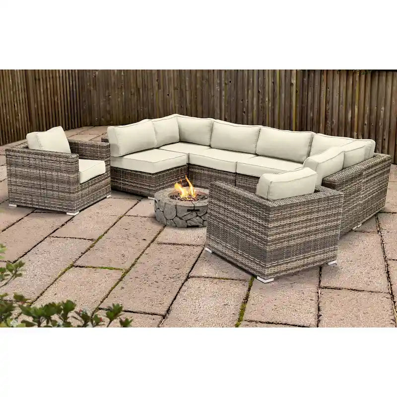 LSI 6 Person Seating Group With Sunbrella Cushions And Concrete Firepit
