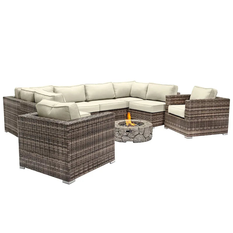 LSI 6 Person Seating Group With Sunbrella Cushions And Concrete Firepit