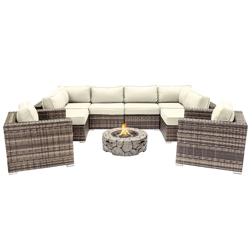 LSI 6 Person Seating Group With Sunbrella Cushions And Concrete Firepit