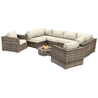 LSI 6 Person Seating Group With Sunbrella Cushions And Concrete Firepit