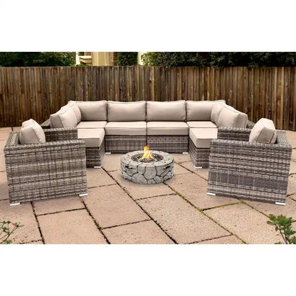 LSI 6 Person Seating Group With Sunbrella Cushions And Concrete Firepit