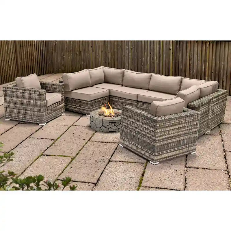 LSI 6 Person Seating Group With Sunbrella Cushions And Concrete Firepit