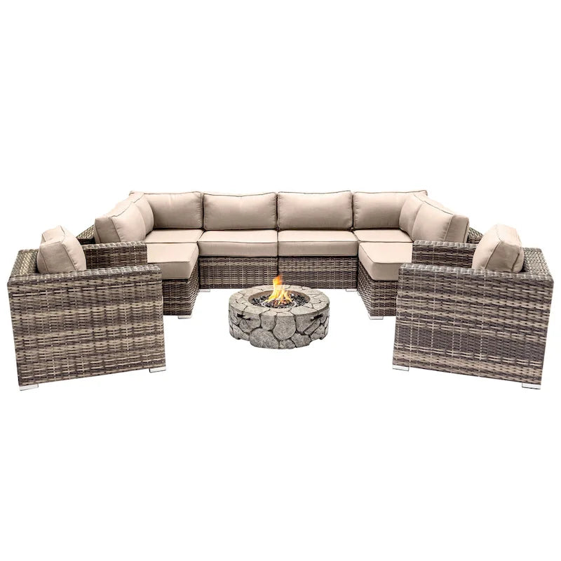 LSI 6 Person Seating Group With Sunbrella Cushions And Concrete Firepit