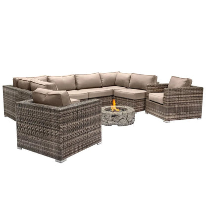 LSI 6 Person Seating Group With Sunbrella Cushions And Concrete Firepit