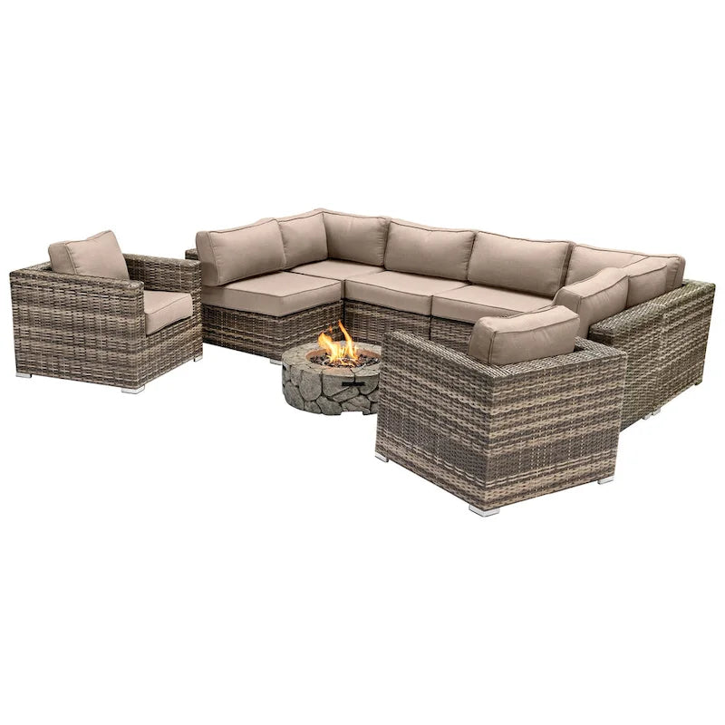 LSI 6 Person Seating Group With Sunbrella Cushions And Concrete Firepit