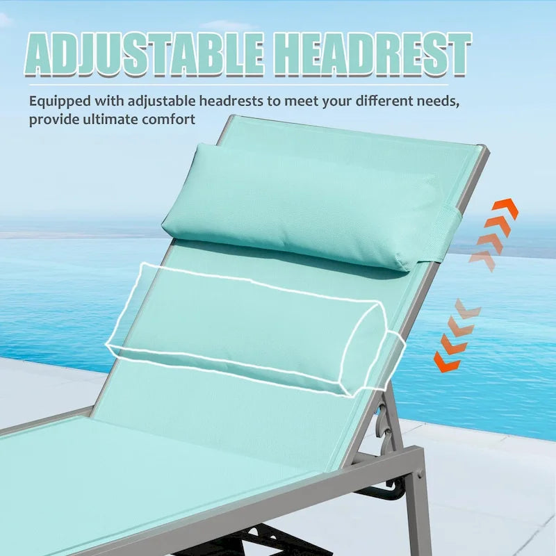 Patio Chaise Lounge Set of 3,Aluminum Pool Lounge Chairs with Side Table,Outdoor Adjustable Recliner All Weather for Poolside