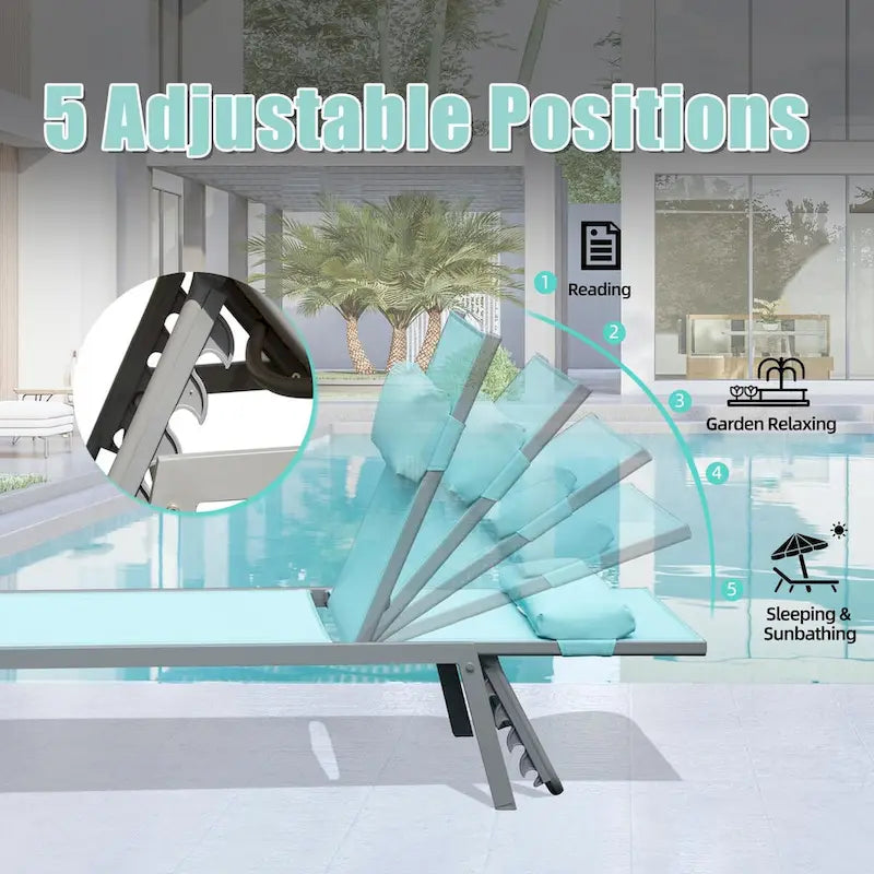 Patio Chaise Lounge Set of 3,Aluminum Pool Lounge Chairs with Side Table,Outdoor Adjustable Recliner All Weather for Poolside