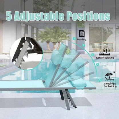 Patio Chaise Lounge Set of 3,Aluminum Pool Lounge Chairs with Side Table,Outdoor Adjustable Recliner All Weather for Poolside