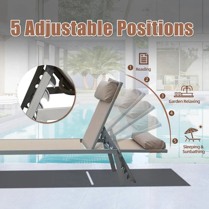 Patio Chaise Lounge Set of 3,Aluminum Pool Lounge Chairs with Side Table,Outdoor Adjustable Recliner All Weather for Poolside