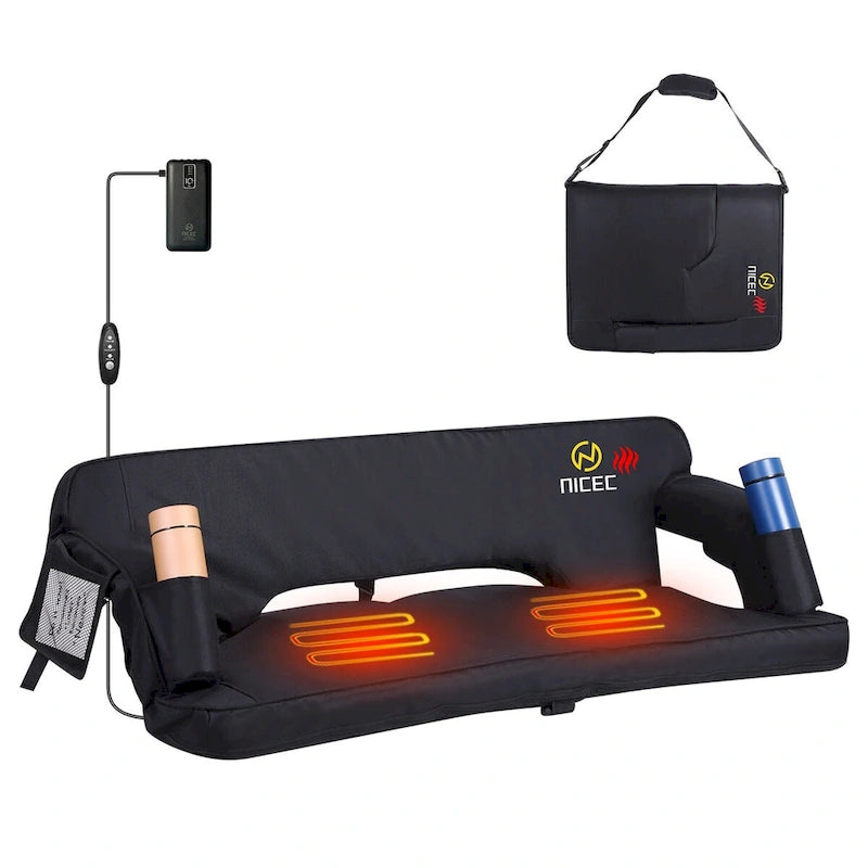 Foldable Heated Stadium Seat with Back Support, Oversized Bleacher Seat with Thick Padding and Cushion, for Outdoor Activities