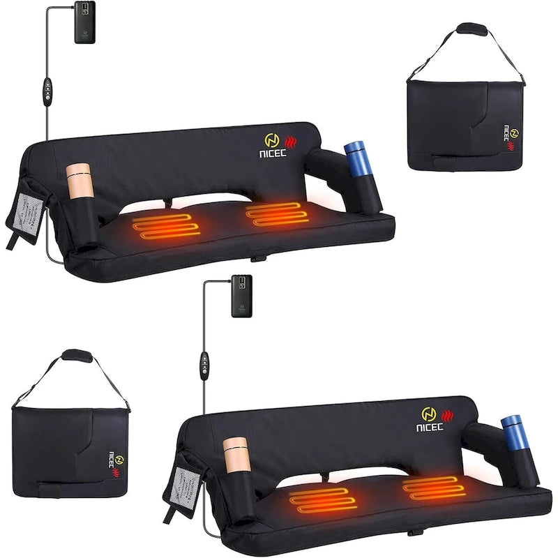 Foldable Heated Stadium Seat with Back Support, Oversized Bleacher Seat with Thick Padding and Cushion, for Outdoor Activities