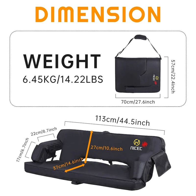 Foldable Heated Stadium Seat with Back Support, Oversized Bleacher Seat with Thick Padding and Cushion, for Outdoor Activities