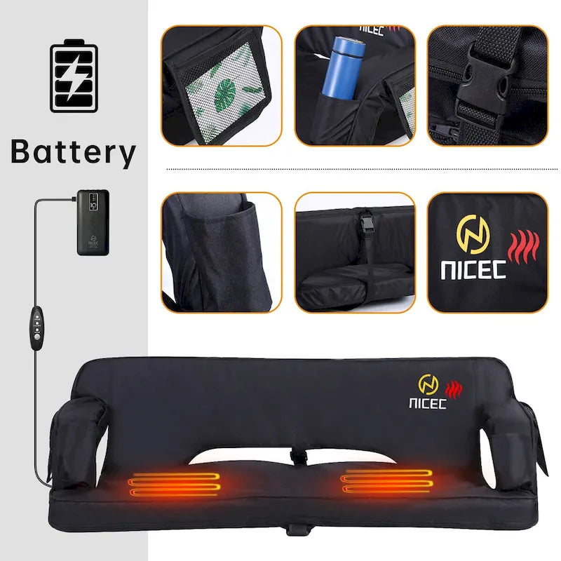 Foldable Heated Stadium Seat with Back Support, Oversized Bleacher Seat with Thick Padding and Cushion, for Outdoor Activities