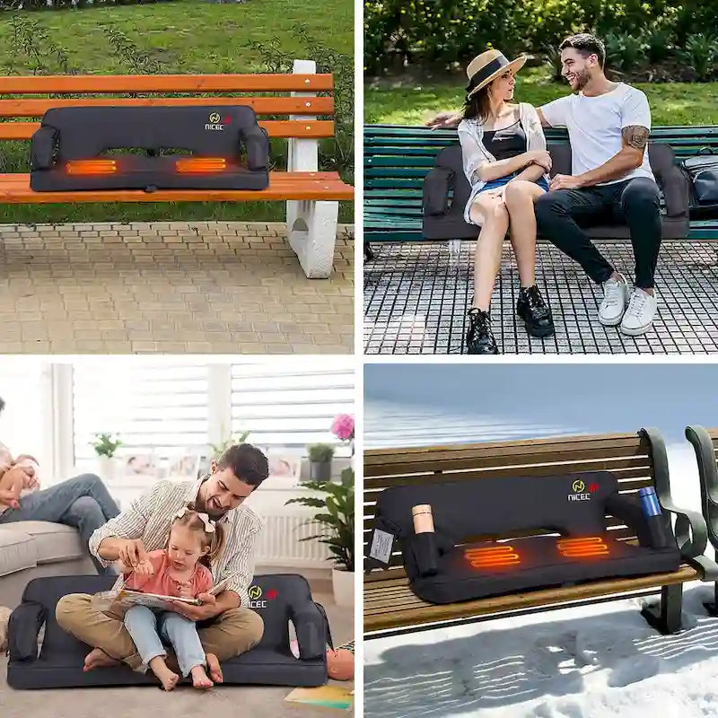Foldable Heated Stadium Seat with Back Support, Oversized Bleacher Seat with Thick Padding and Cushion, for Outdoor Activities
