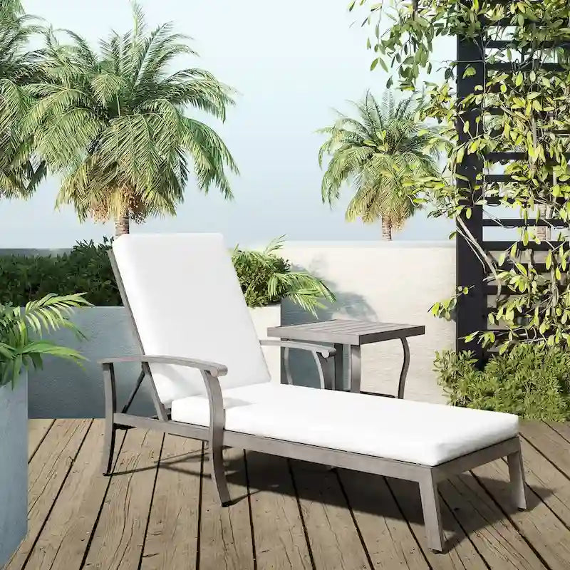 1-Piece Aluminum Patio Chaise Lounge with Side Table and Gray Cushions